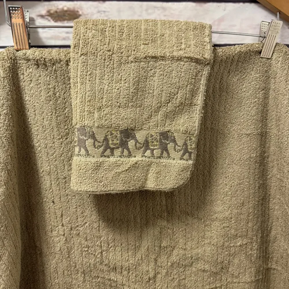 Charter Club 3 Bath Towels 4 Wash Cloth Elephant Safari Egyptian Gold Camel NEW